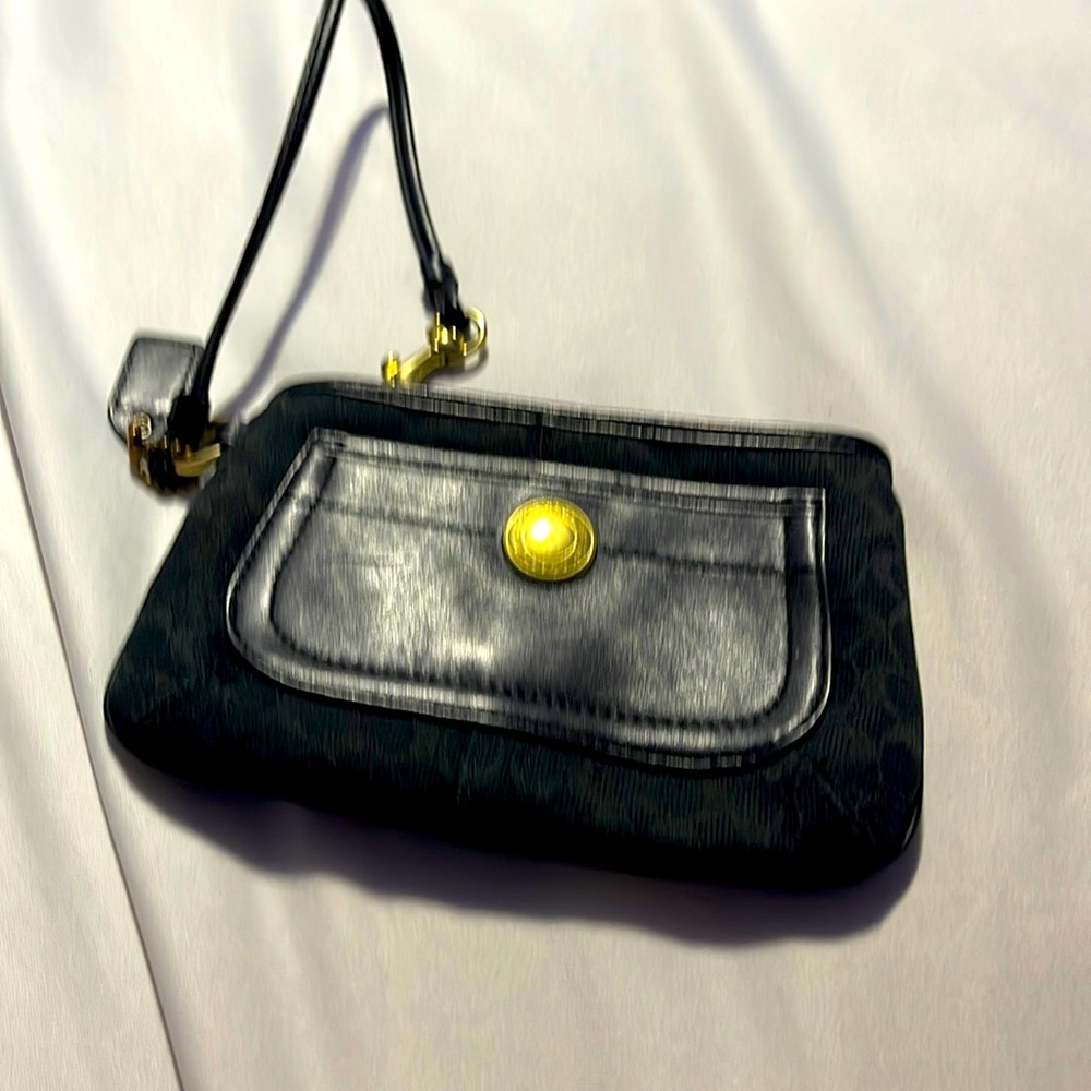 Black monogrammed mini Coach wallet wristlet used once